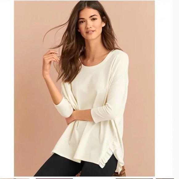 Garnet Hill Oversized Organic Cotton Relaxed Blouse Ruffle Slits‎ Black Size S - Picture 7 of 8